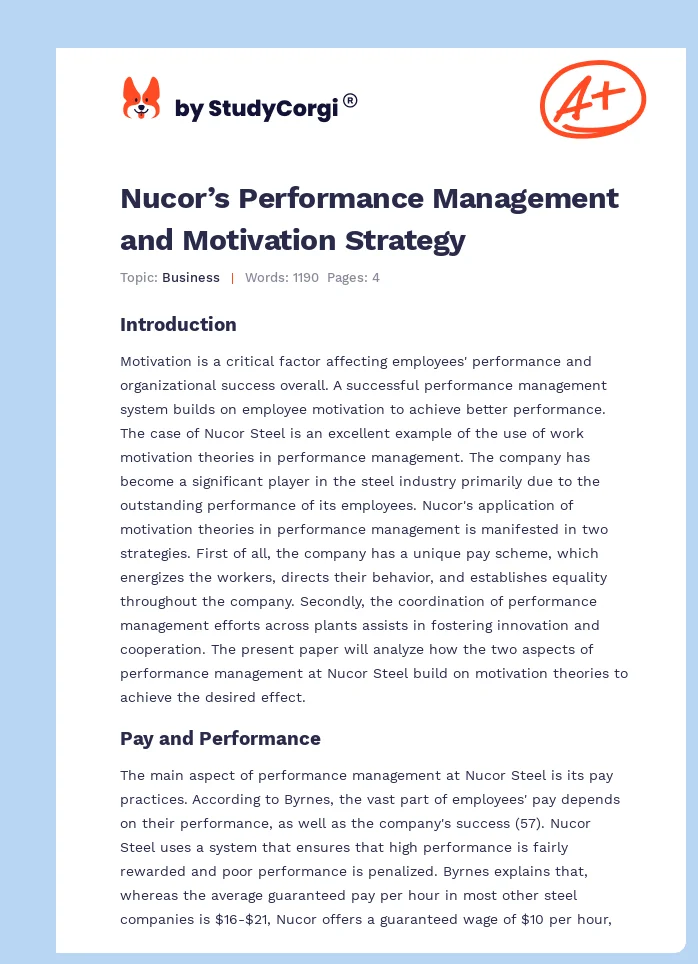 Nucor’s Performance Management and Motivation Strategy. Page 1