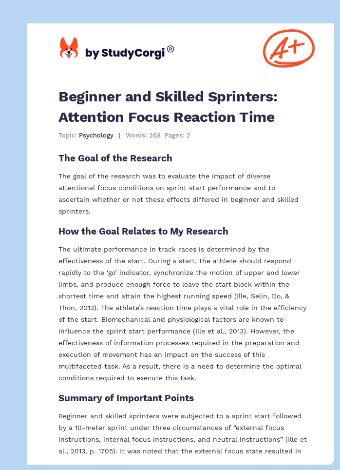 Beginner and Skilled Sprinters: Attention Focus Reaction Time. Page 1