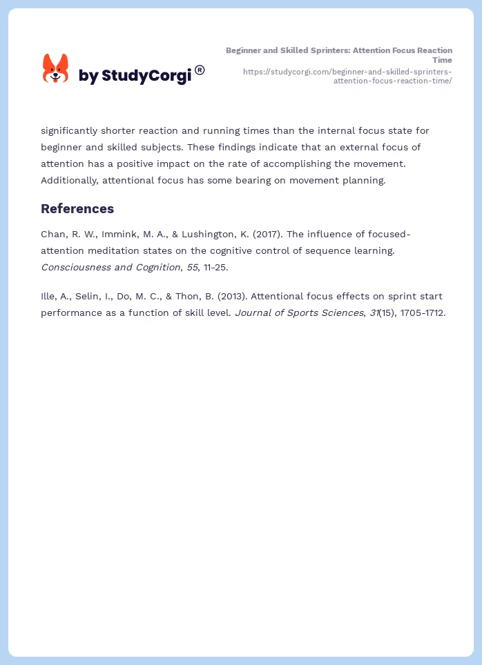Beginner and Skilled Sprinters: Attention Focus Reaction Time. Page 2