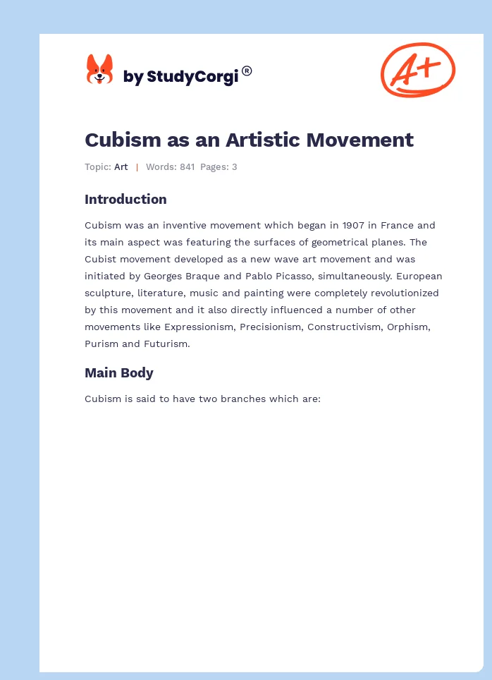 Cubism as an Artistic Movement. Page 1