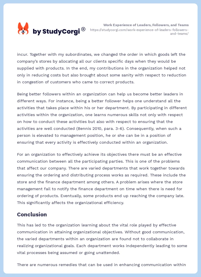 Work Experience of Leaders, Followers, and Teams. Page 2