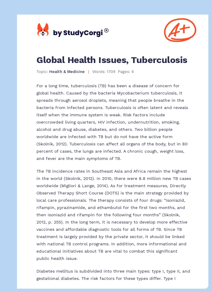 Global Health Issues, Tuberculosis. Page 1