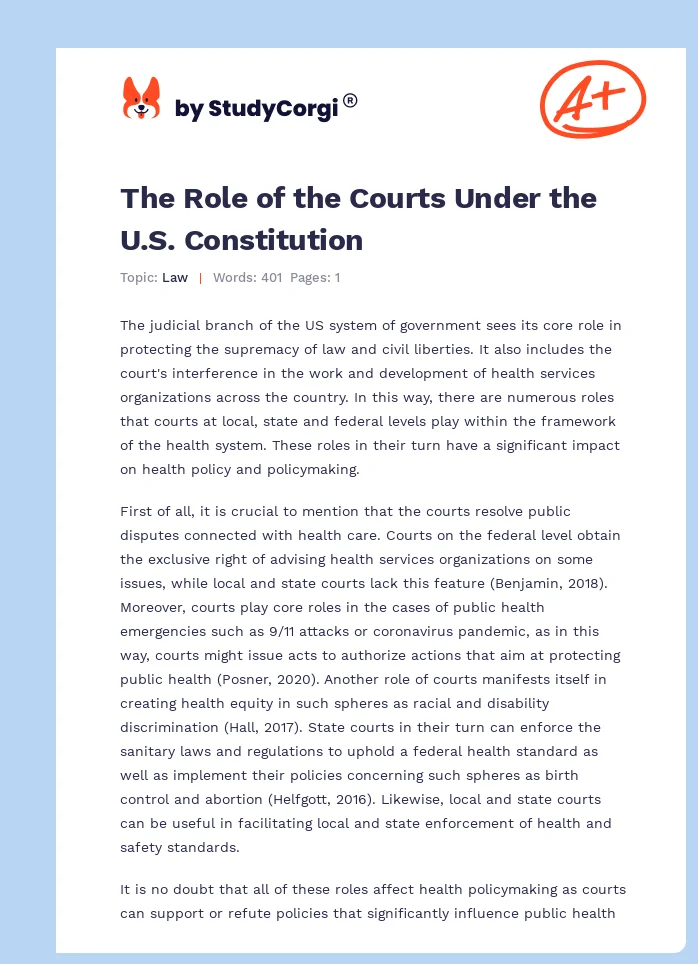 The Role of the Courts Under the U.S. Constitution. Page 1