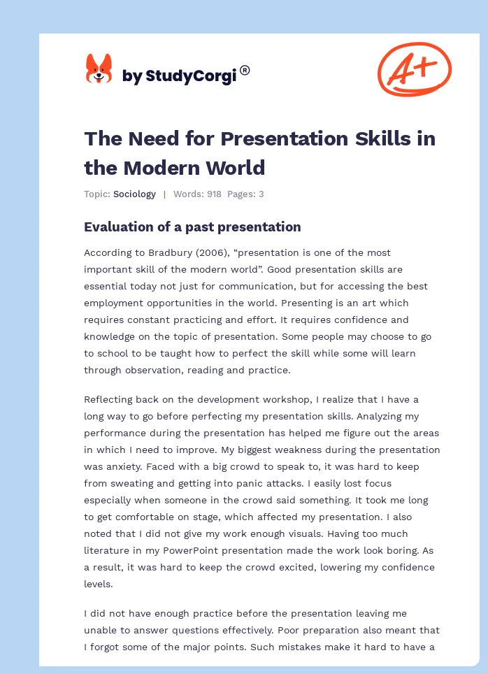 The Need for Presentation Skills in the Modern World. Page 1