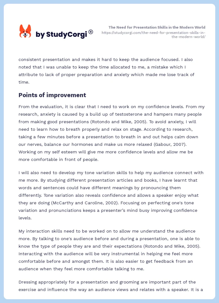 The Need for Presentation Skills in the Modern World. Page 2