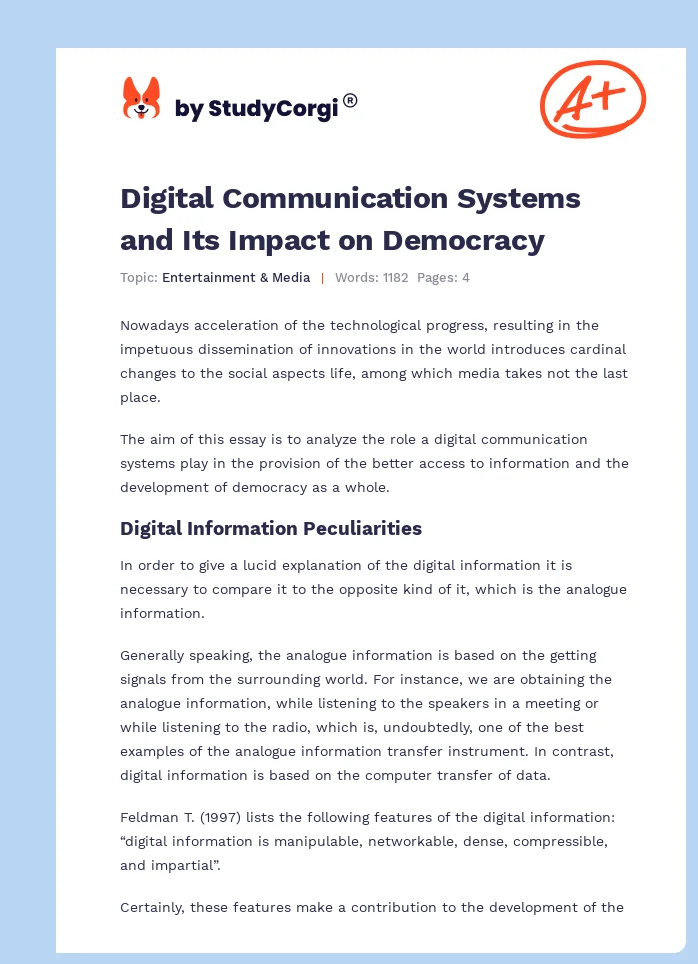 Digital Communication Systems and Its Impact on Democracy. Page 1