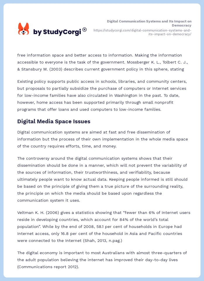 Digital Communication Systems and Its Impact on Democracy. Page 2