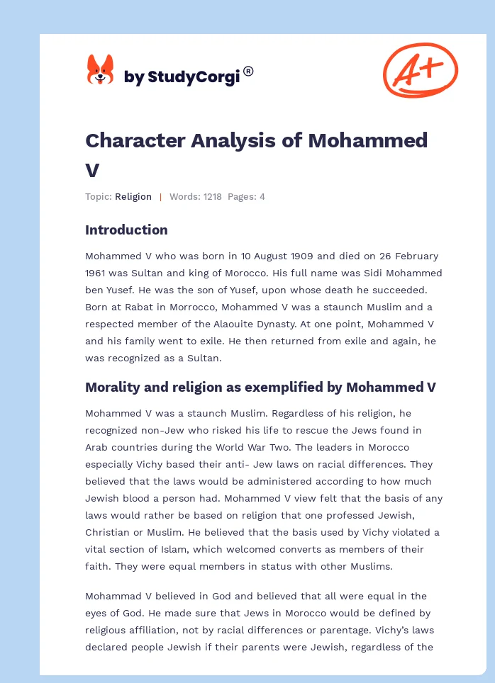 Character Analysis of Mohammed V. Page 1