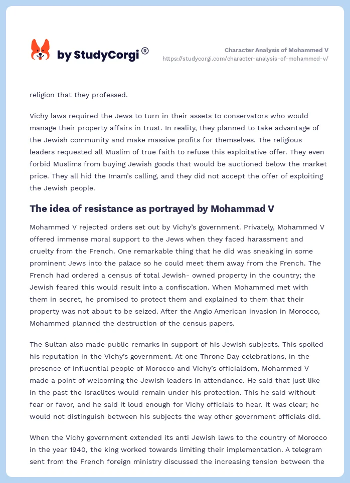 Character Analysis of Mohammed V. Page 2