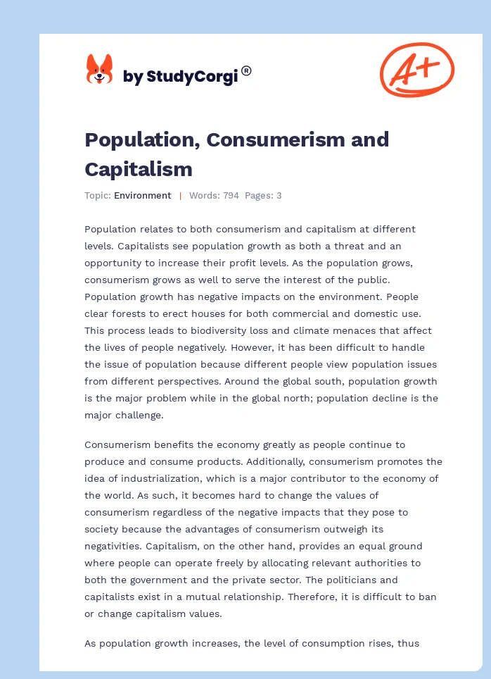 Population, Consumerism and Capitalism. Page 1