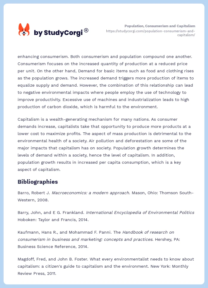 Population, Consumerism and Capitalism. Page 2