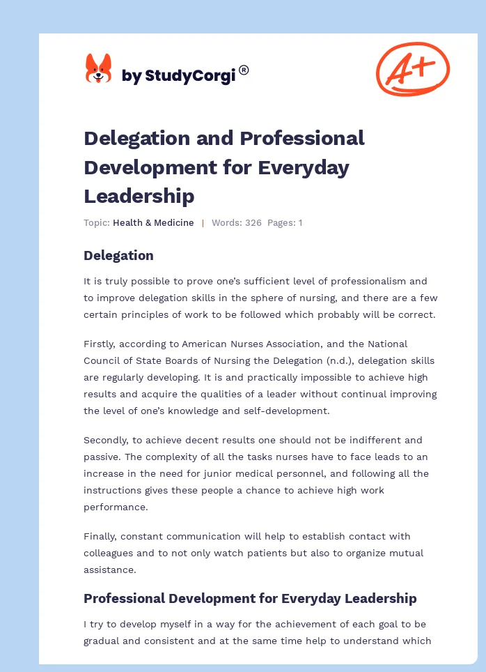 Delegation and Professional Development for Everyday Leadership. Page 1