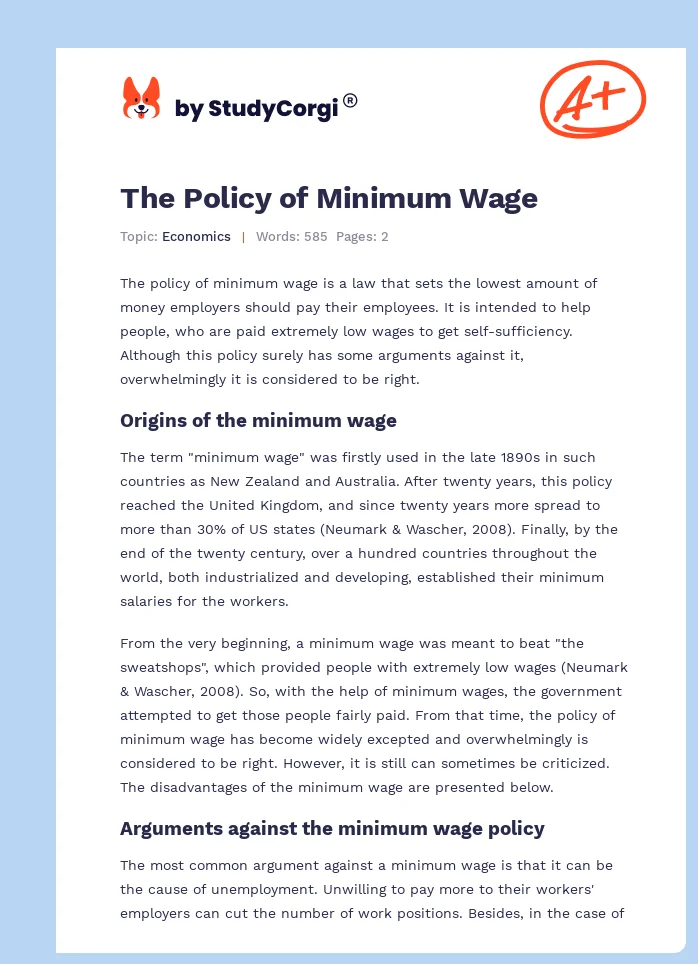 The Policy of Minimum Wage. Page 1