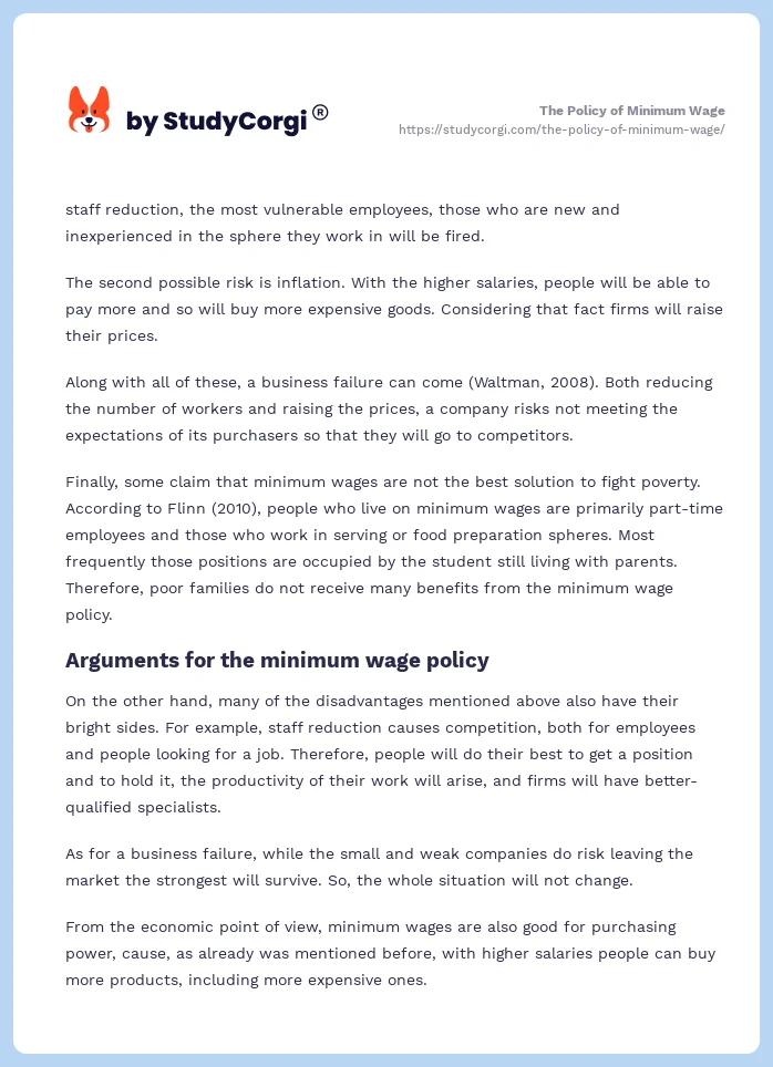 The Policy of Minimum Wage. Page 2