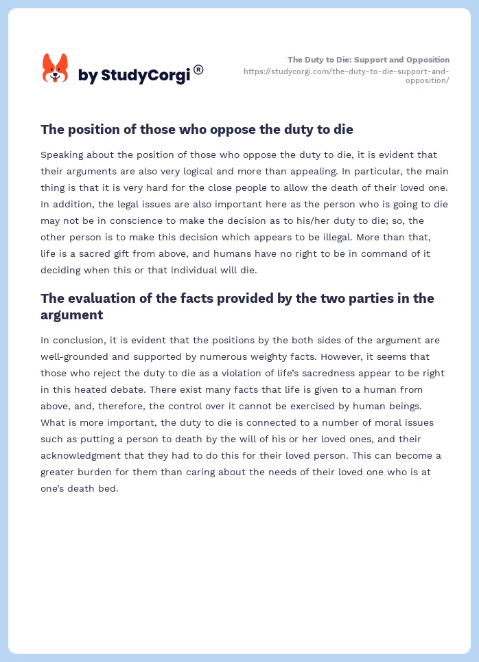 The Duty to Die: Support and Opposition. Page 2