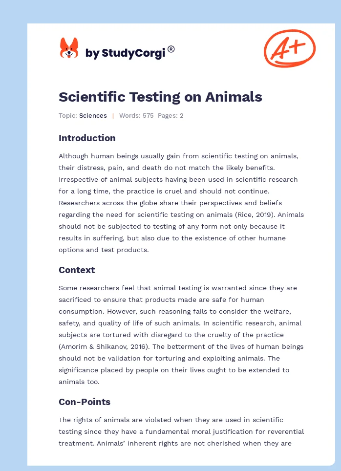 Scientific Testing on Animals. Page 1