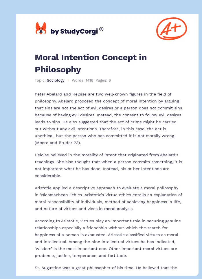 Moral Intention Concept in Philosophy. Page 1