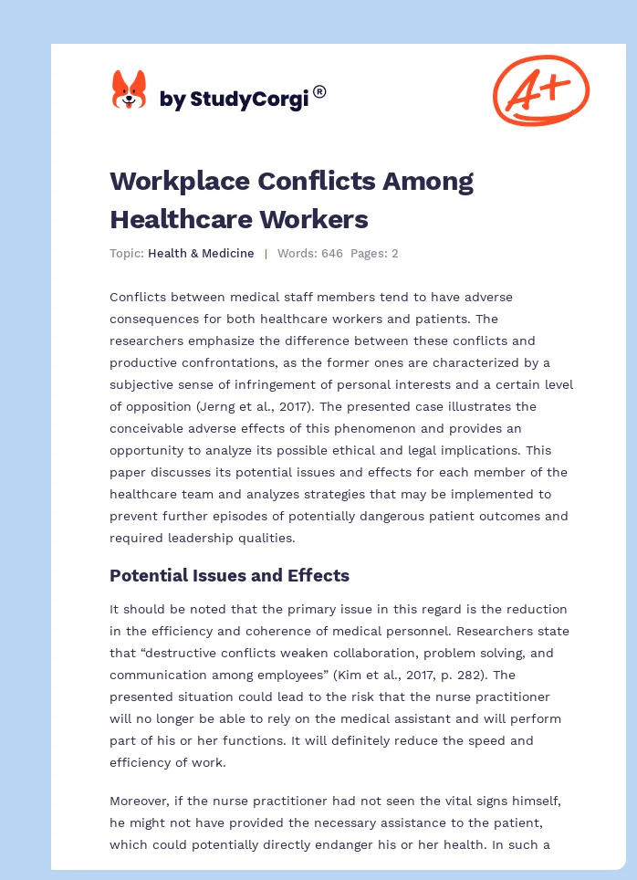 Workplace Conflicts Among Healthcare Workers. Page 1