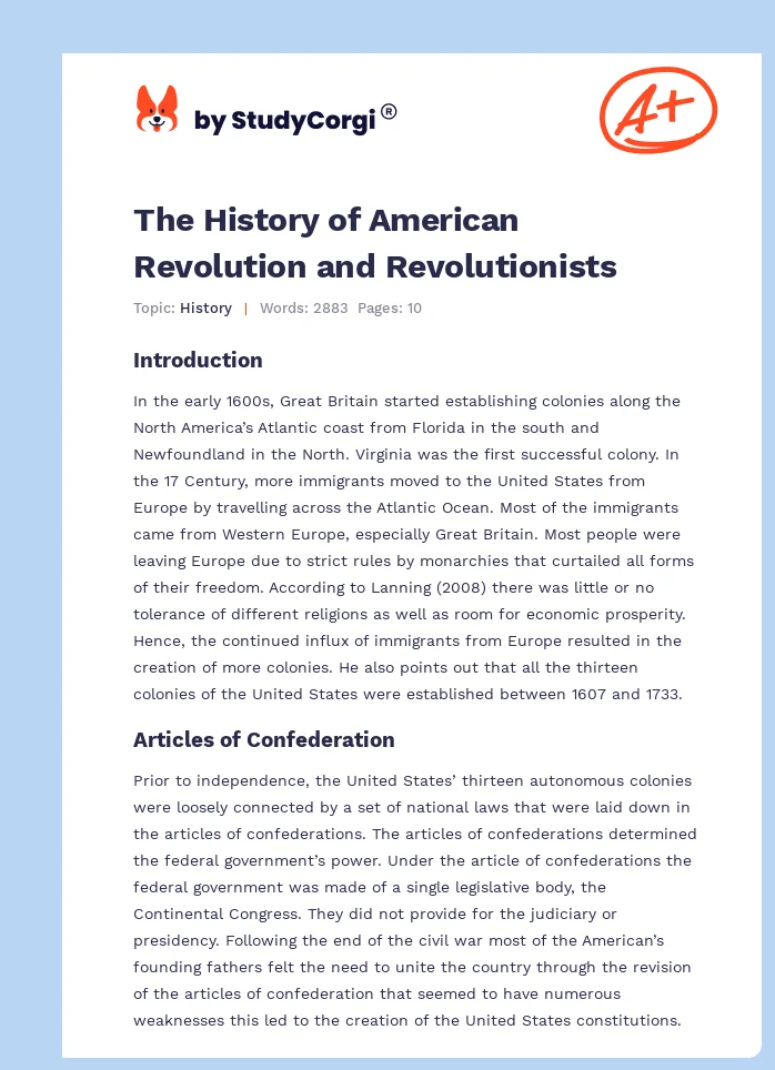 The History of American Revolution and Revolutionists. Page 1