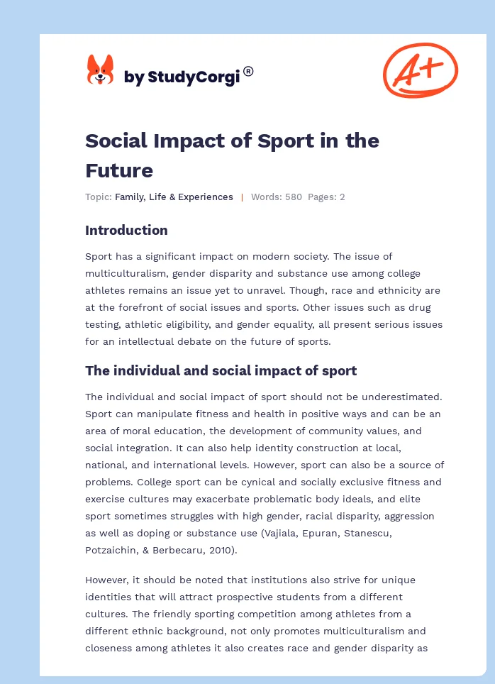 Social Impact of Sport in the Future. Page 1
