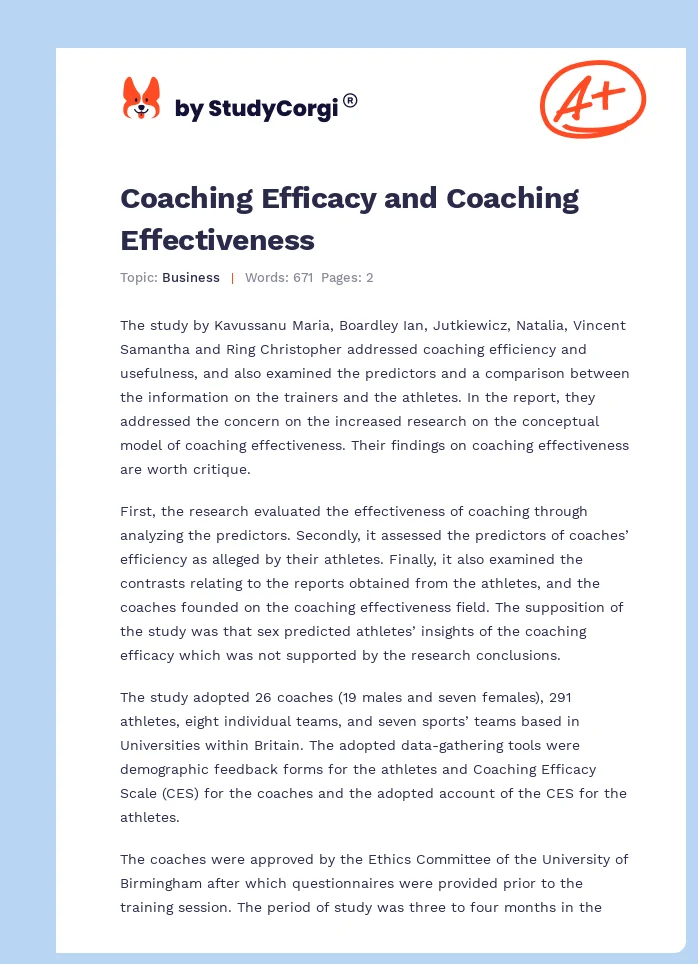 Coaching Efficacy and Coaching Effectiveness. Page 1