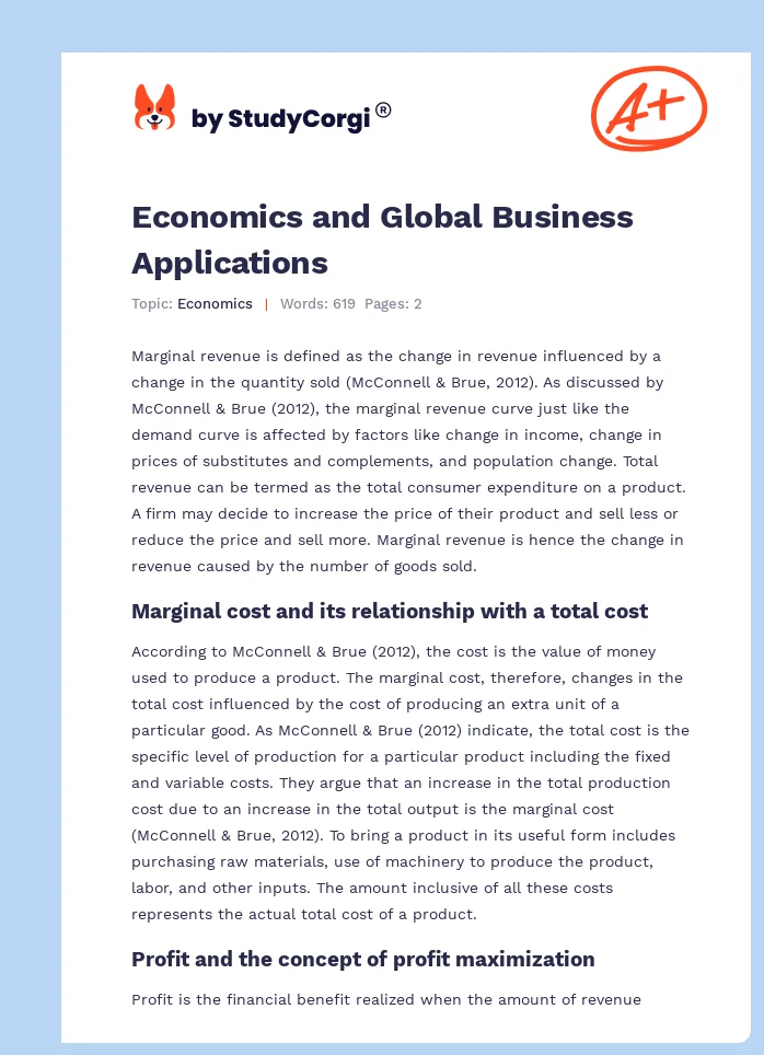 Economics and Global Business Applications. Page 1