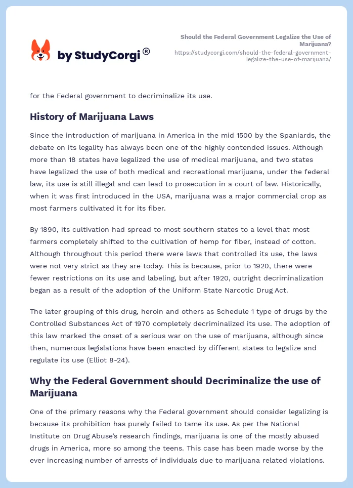 Should the Federal Government Legalize the Use of Marijuana?. Page 2