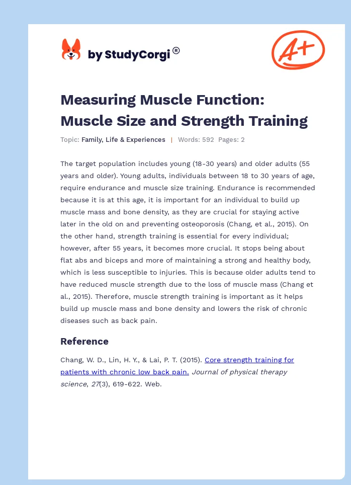 Measuring Muscle Function: Muscle Size and Strength Training. Page 1
