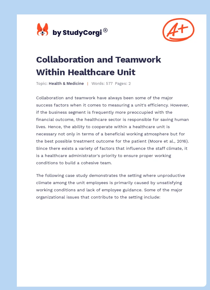 Collaboration and Teamwork Within Healthcare Unit. Page 1