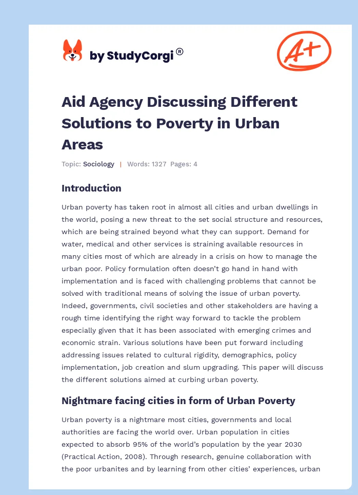 Aid Agency Discussing Different Solutions to Poverty in Urban Areas. Page 1
