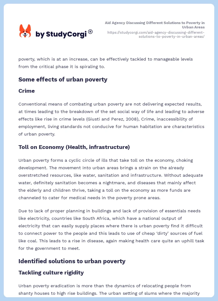 Aid Agency Discussing Different Solutions to Poverty in Urban Areas. Page 2