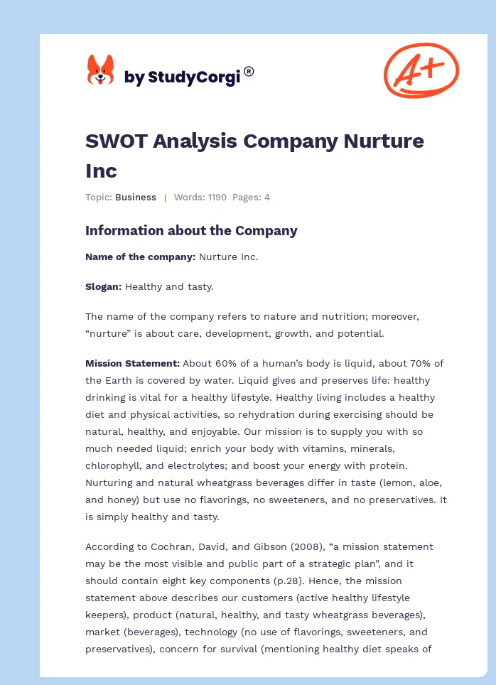 SWOT Analysis Company Nurture Inc. Page 1