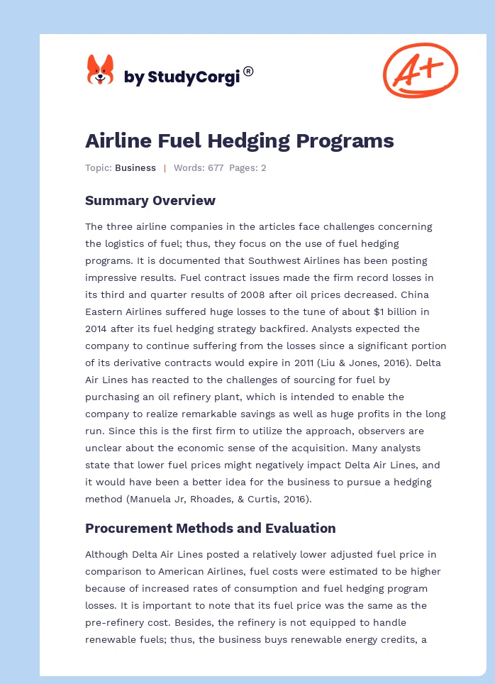 Airline Fuel Hedging Programs. Page 1