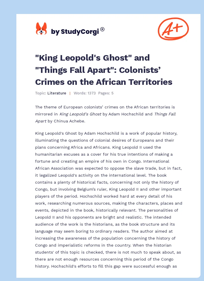 "King Leopold's Ghost" and "Things Fall Apart": Colonists’ Crimes on the African Territories. Page 1