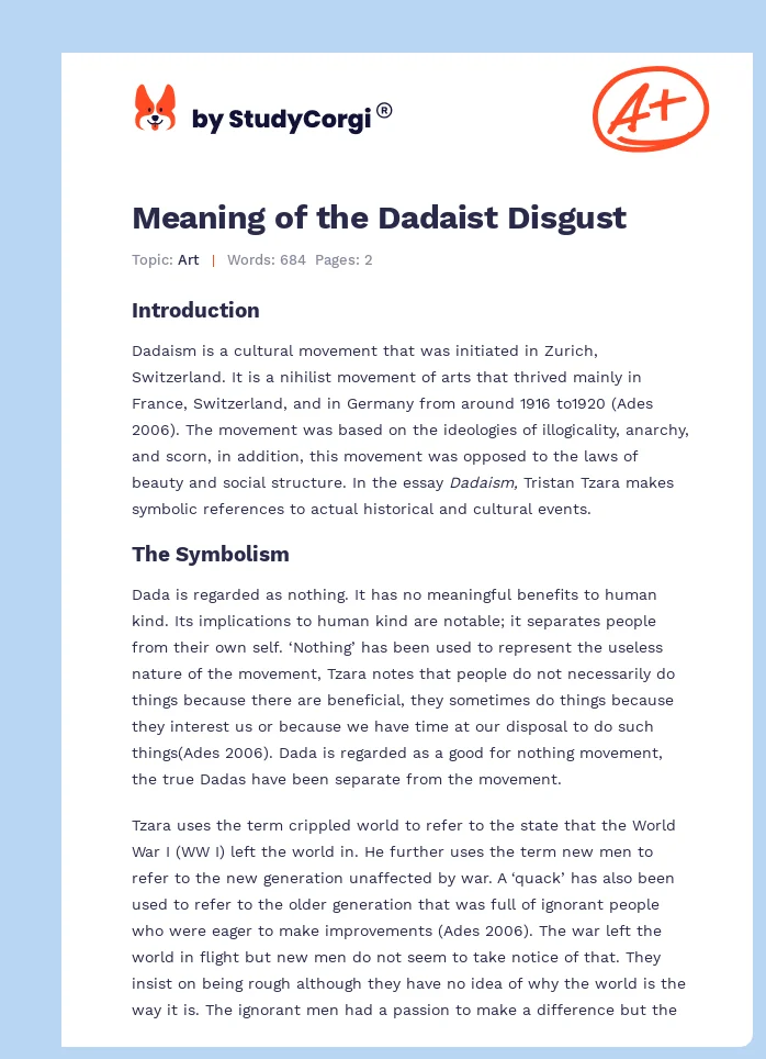 Meaning of the Dadaist Disgust. Page 1
