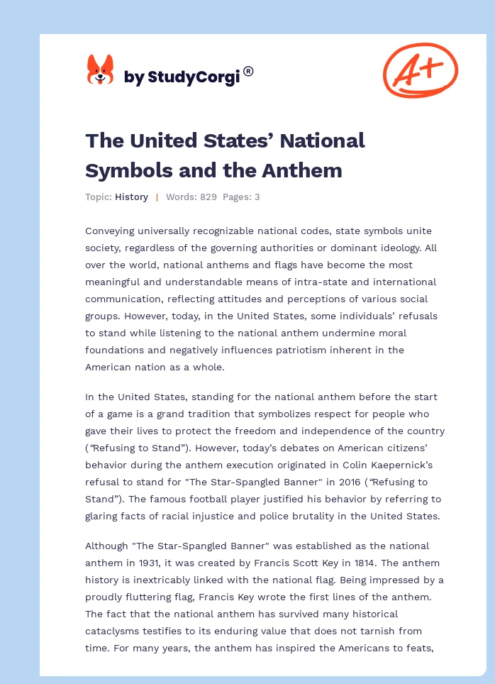 The United States’ National Symbols and the Anthem. Page 1
