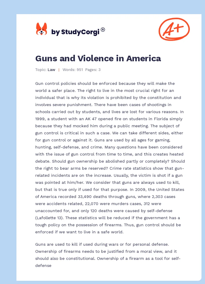 Guns and Violence in America. Page 1