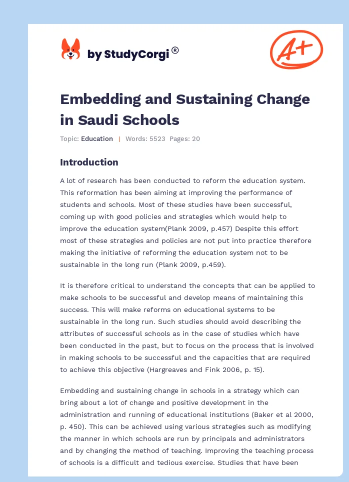 Embedding and Sustaining Change in Saudi Schools. Page 1