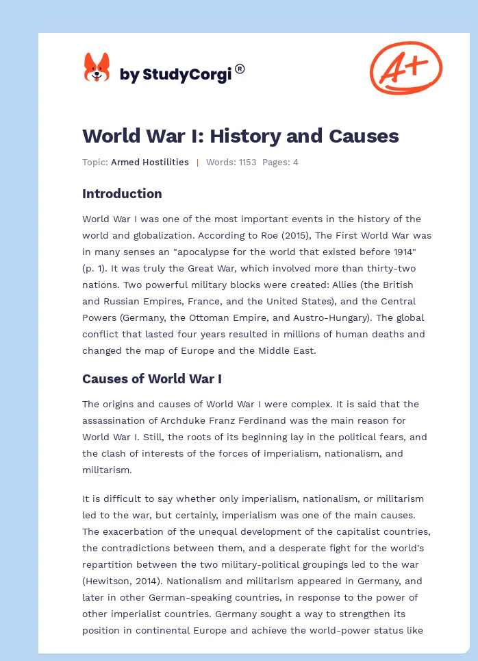 World War I: History and Causes. Page 1