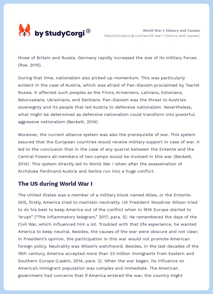 World War I: History and Causes. Page 2