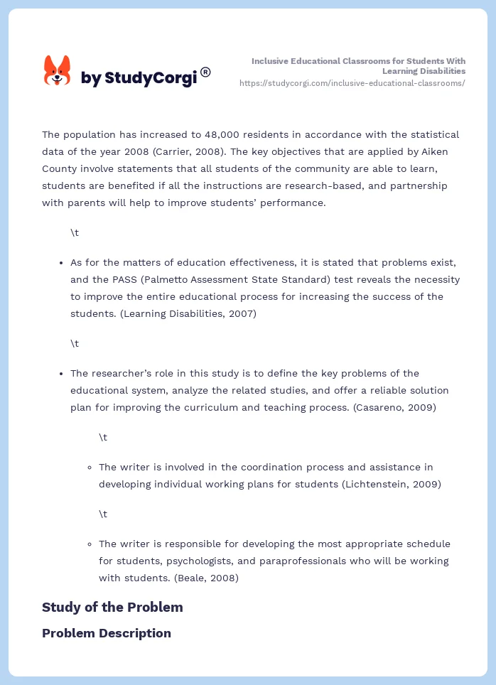 Inclusive Educational Classrooms for Students With Learning Disabilities. Page 2