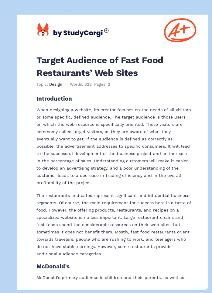 Target Audience of Fast Food Restaurants’ Web Sites. Page 1