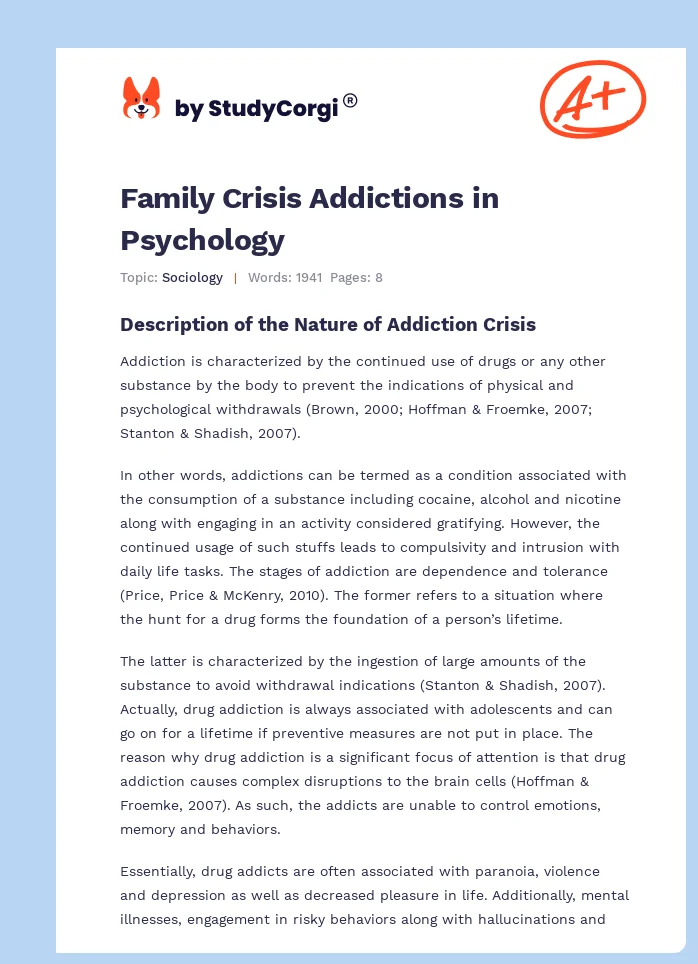 Family Crisis Addictions in Psychology. Page 1