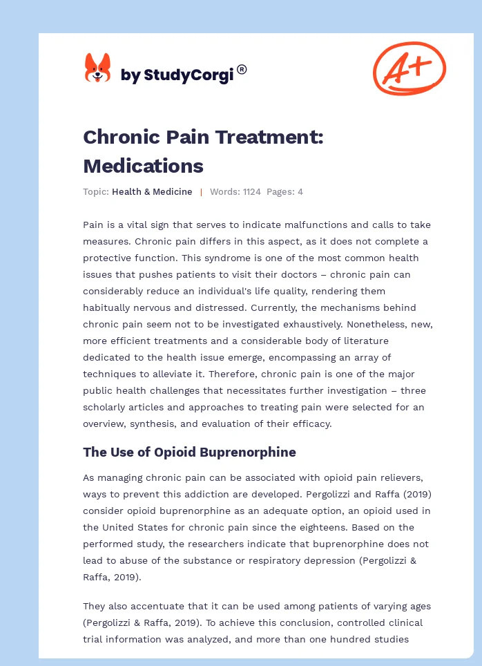 Chronic Pain Treatment: Medications. Page 1