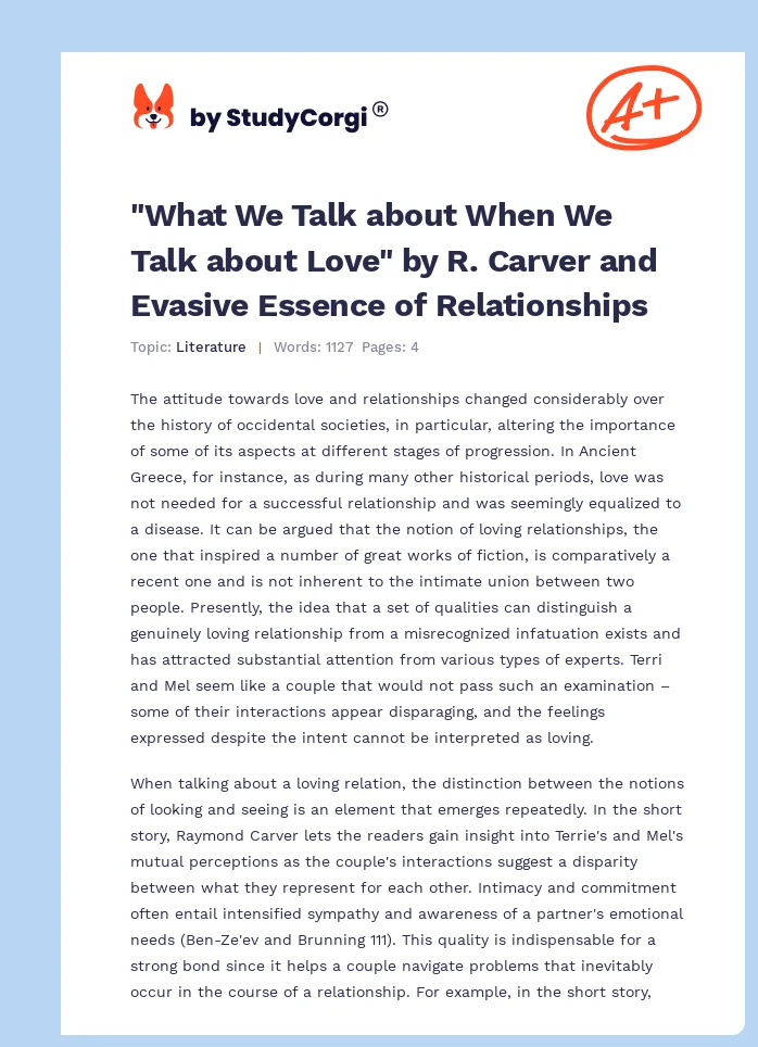 "What We Talk about When We Talk about Love" by R. Carver and Evasive Essence of Relationships. Page 1