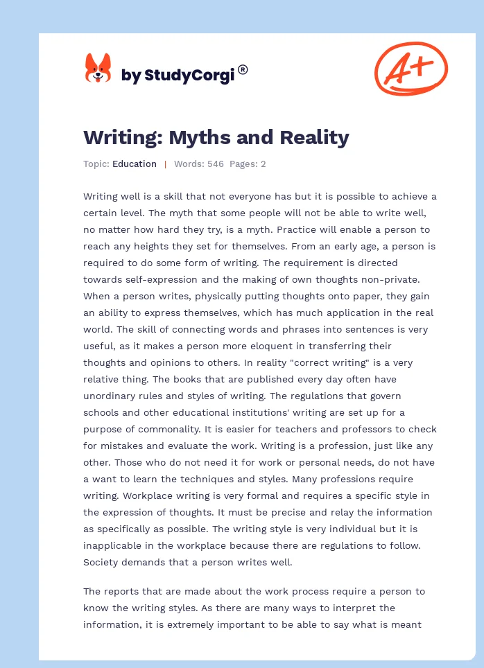 Writing: Myths and Reality. Page 1