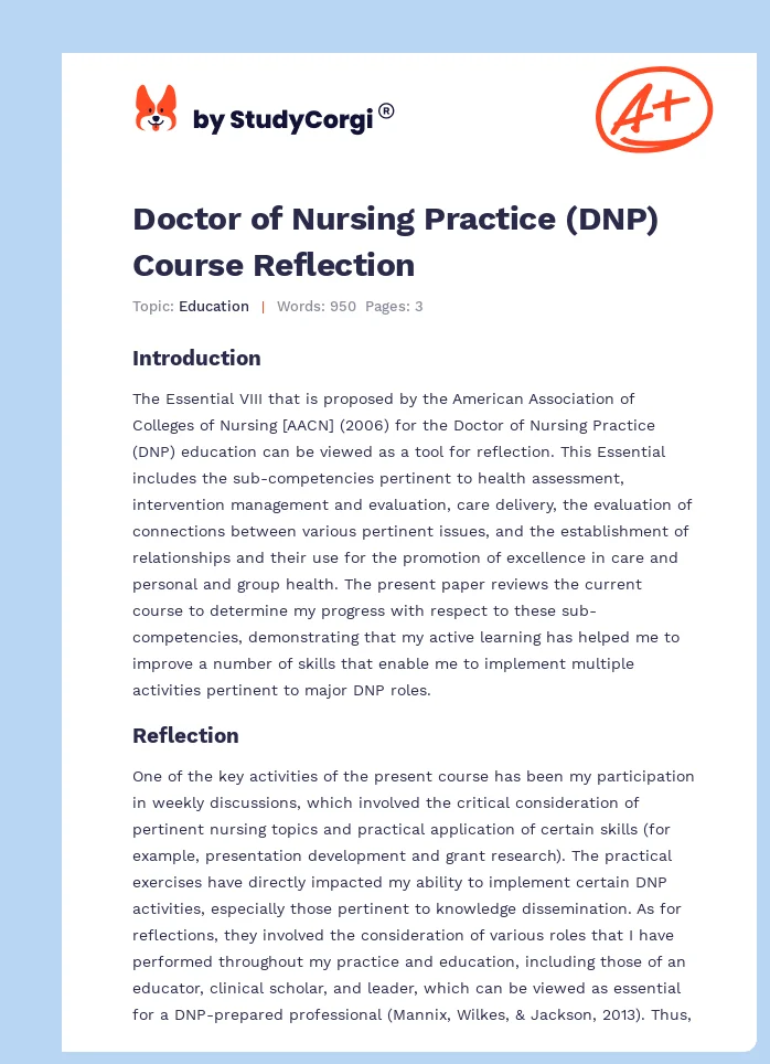 Doctor of Nursing Practice (DNP) Course Reflection. Page 1