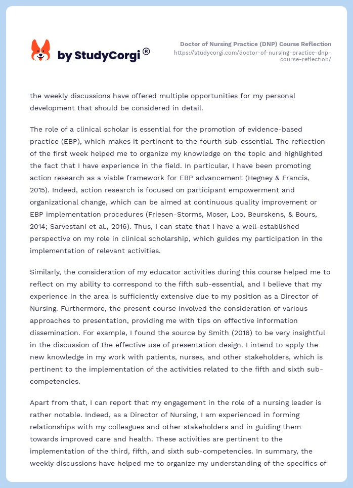 Doctor of Nursing Practice (DNP) Course Reflection. Page 2