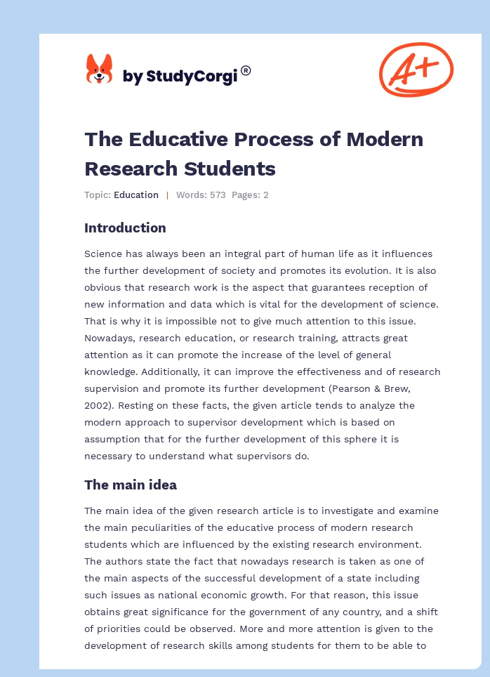 The Educative Process of Modern Research Students. Page 1