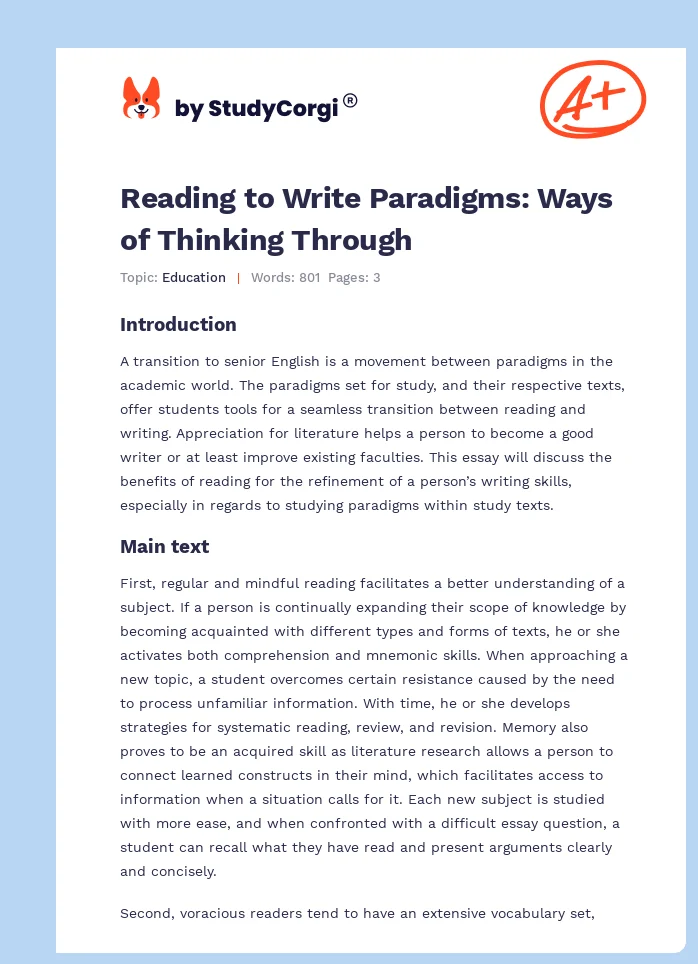 Reading to Write Paradigms: Ways of Thinking Through. Page 1